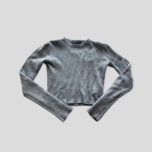 BRANDY MELVILLE CROPPED GREY RIBBED SWEATER ONE SIZE